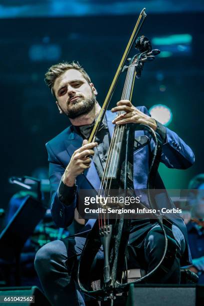 Stjepan Hauser of Croatian cello duo 2Cellos performs on stage on March 30, 2017 in Milan, Italy.