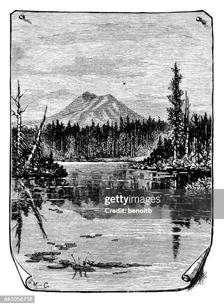 mount katahdin viewd from the lake - mt katahdin stock illustrations