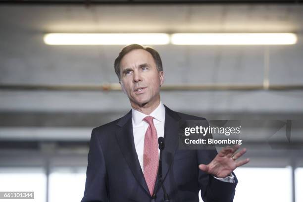 Bill Morneau, Canada's finance minister, speaks during an event at the Vector Institute at the MaRS Discovery District in Toronto, Ontario, Canada,...