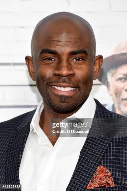 Marlon Perrier attends the "Going in Style" New York premiere at SVA Theatre on March 30, 2017 in New York City.