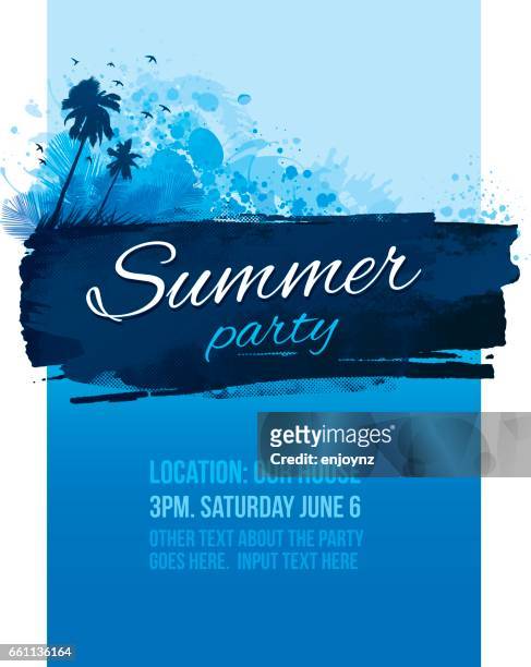 ilustrações, clipart, desenhos animados e ícones de convite para festa cartaz de verão azul - happy birthday banner