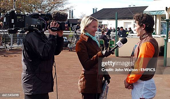 Emma Ramsden Racing Jockey Sam Waley-Cohen is interviewed by BBC presenter Emma Ramsden ...