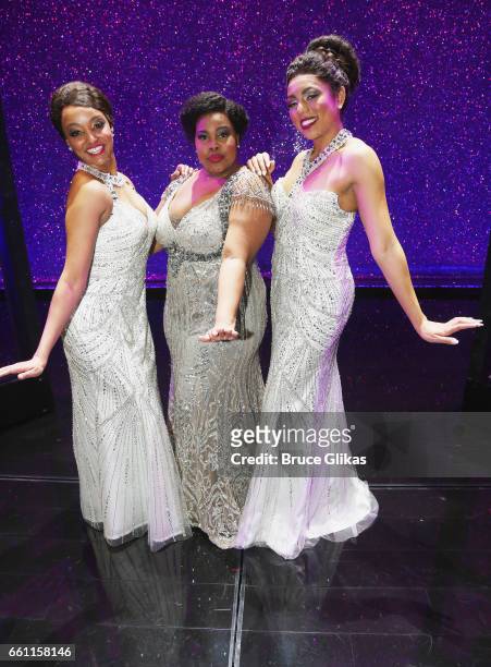 Asmeret Ghebremichael as "Lorell Robinson", Amber Riley as "Effie White" and Liisi LaFontaine as "Deena Jones" pose backstage at the hit musical...