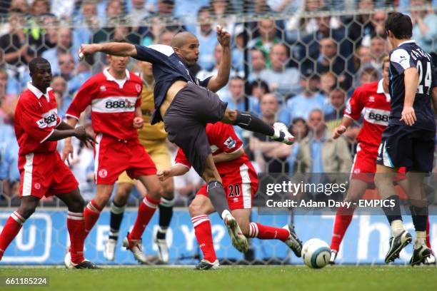 Manchester City's David James is brought up field as a striker to try and get the winner in the last few minutes