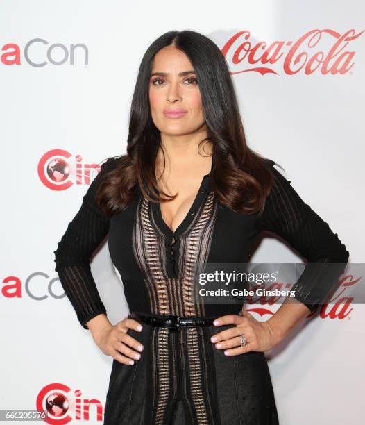 Actress/producer Salma Hayek, recipient of the CinemaCon Vanguard Award, attends the CinemaCon Big Screen Achievement Awards at Omnia Nightclub at...