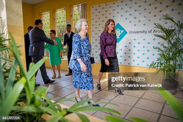 Princess Beatrix of The Netherlands visits the University of Aruba for two debates of the youth parliament about Economy versus Nature and Tourism...