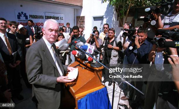 White House National Drug Policy Director Barry McCaffrey speaks to the media September 22 at a drug treatment center in Ciudad Juarez, Mexico. He...