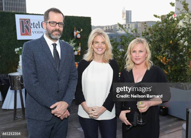 From left, artist Eric White, President of GLAAD, Sarah Kate Ellis and actor Patricia Arquette attend a celebration for the Alexis Arquette Family...