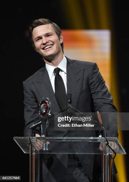 Actor/recording artist Ansel Elgort accepts the Male Star of Tomorrow Award during the CinemaCon Big Screen Achievement Awards brought to you by the...