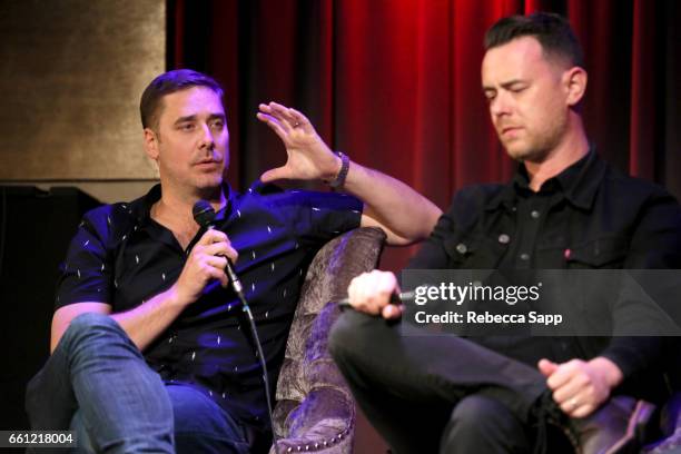 Sean Stuart and Colin Hanks speak onstage at Reel to Reel: Eagles of Death Metal: Our Friends at The GRAMMY Museum on March 30, 2017 in Los Angeles,...