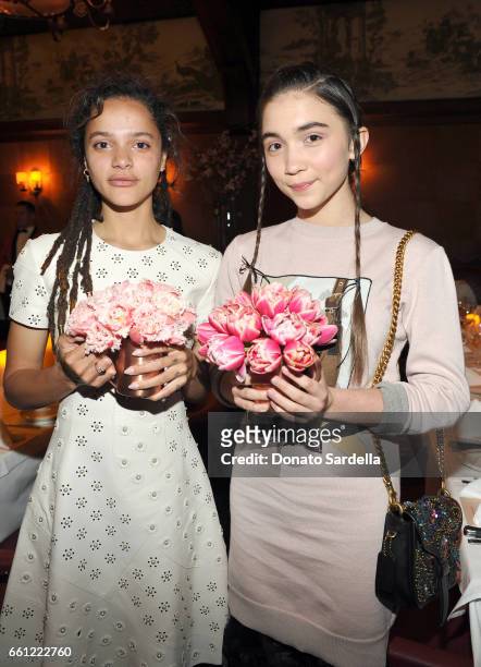 Actors Sasha Lane and Rowan Blanchard attend the Coach & Rodarte celebration for their Spring 2017 Collaboration at Musso & Frank on March 30, 2017...