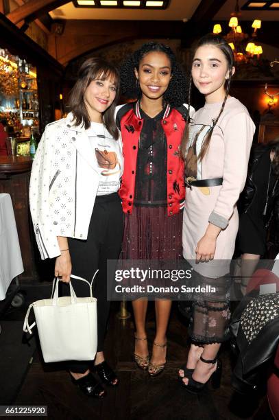 Actors Rashida Jones, Yara Shahidi, and Rowan Blanchard attend the Coach & Rodarte celebration for their Spring 2017 Collaboration at Musso & Frank...