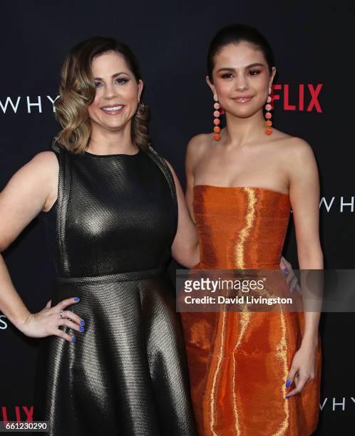 Executive producer Mandy Teefey and daughter actress/executive producer Selena Gomez attend the premiere of Netflix's "13 Reasons Why" at Paramount...