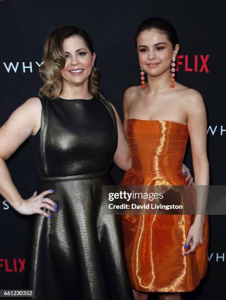 Executive producer Mandy Teefey and daughter actress/executive producer Selena Gomez attend the premiere of Netflix's "13 Reasons Why" at Paramount...