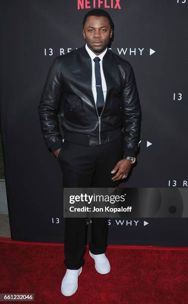 Actor Derek Luke arrives at the Los Angeles Premiere of Netflix's "13 Reasons Why" at Paramount Pictures on March 30, 2017 in Los Angeles, California.