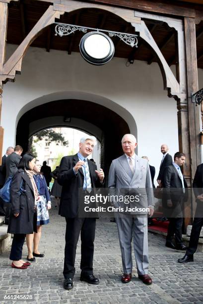 Prince Charles, Prince of Wales during a walking tour of the Old Town on the third day of his nine day European tour on March 31, 2017 in Bucharest,...