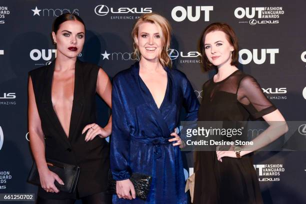 Josefin Nilsson, Brie Kristiansen, and Lexi Hammonds attend the 2nd Annual OUT Fashion Vanguard Awards at Taglyan Complex on March 30, 2017 in Los...