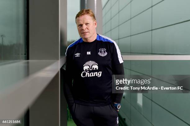 Everton manager Ronald Koeman poses for a portrait at USM Finch Farm on March 29, 2017 in Halewood, England.