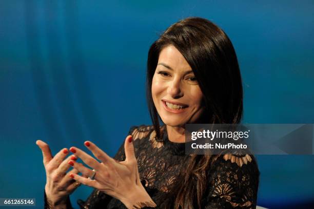Ilaria DAmico Italian TV presenter and sports journalist during the tv show Che Tempo Che Fa in Milan, Italy, on March 26, 2017.
