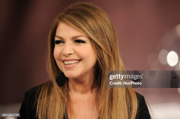 Cristina DAvena Italian singer, actress and television presenter during the tv show Che Tempo Che Fa in Milan, Italy, on March 26, 2017.