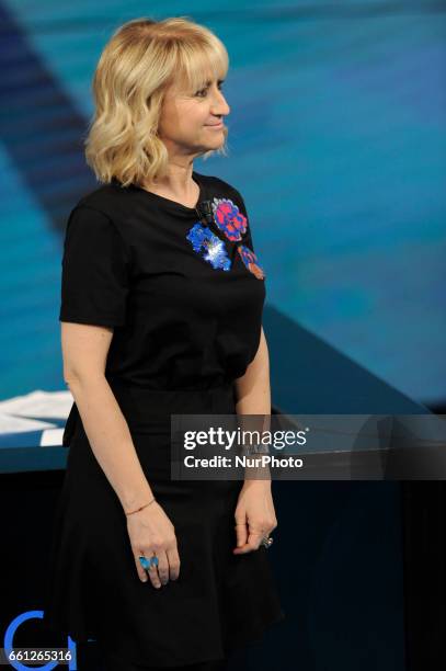 Luciana Littizzetto Italian comic, comedian, radio host, voice actress, television host, author and actress during the tv show Che Tempo Che Fa in...