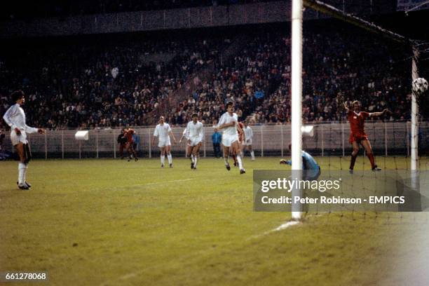 Liverpool's Alan Kennedy celebrates as his shot beats Real Madrid goalkeeper Agustin Rodriguez for the winning goal