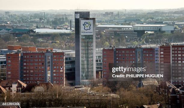 Picture taken on March 30, 2017 shows the Hauts-de-France regional council building in the northern French city of Lille. / AFP PHOTO / PHILIPPE...