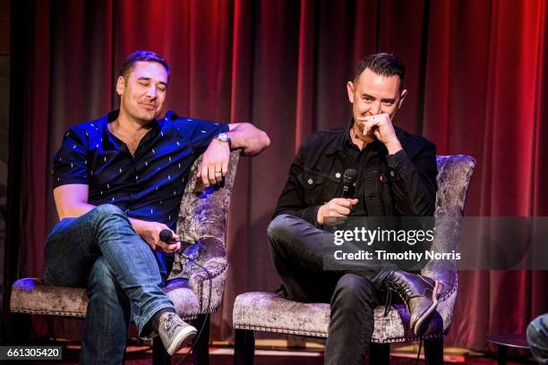 Sean Stuart and Colin Hanks speak during Reel to Reel: Eagles of Death Metal: Our Friends at The GRAMMY Museum on March 30, 2017 in Los Angeles,...