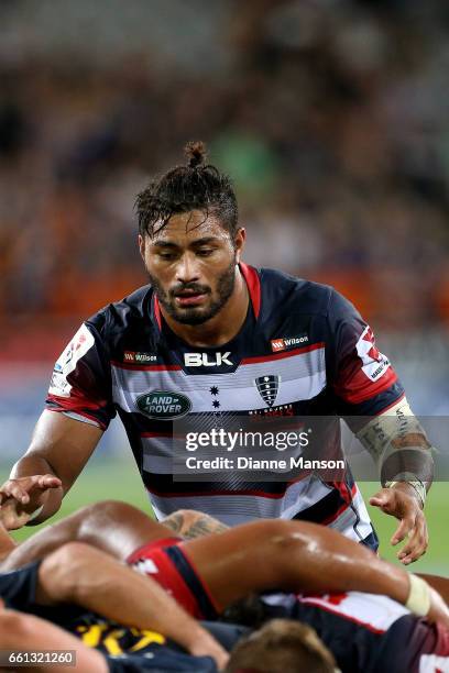 Amanaki Mafi of the Rebels in action during the round six Super Rugby match between the Highlanders and the Rebels at Forsyth Barr Stadium on March...