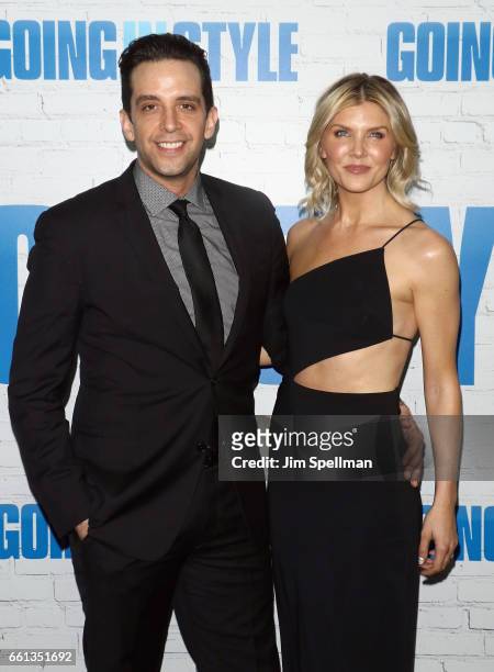 Actor Nick Cordero and Amanda Kloots attends the "Going In Style" New York premiere at SVA Theatre on March 30, 2017 in New York City.