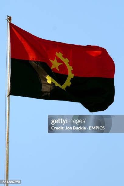 The Angola flag at full mast