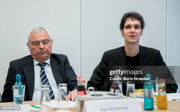 Karl Rothmund and Norbert Niclauss attend the DFB Culture Foundation Board Meeting at Ramada Hotel on March 31, 2017 in Berlin, Germany.