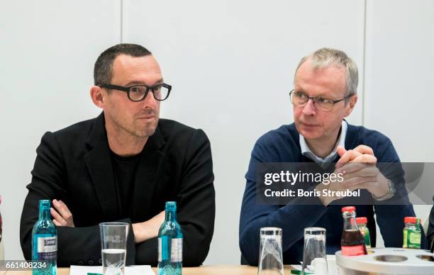 Albert Ostermaier and Christoph Biermann attend the DFB Culture Foundation Board Meeting at Ramada Hotel on March 31, 2017 in Berlin, Germany.