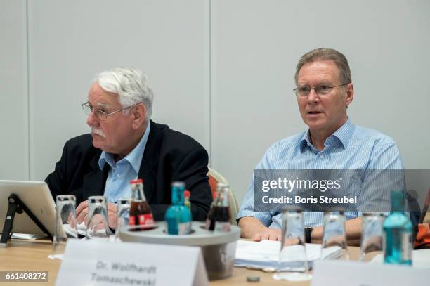 Walter Desch and Wolfhardt Tomaschewski attend the DFB Culture Foundation Board Meeting at Ramada Hotel on March 31, 2017 in Berlin, Germany.