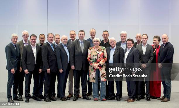 Members of the DFB Culture Foundation pose prior to the DFB Culture Foundation Board Meeting at Ramada Hotel on March 31, 2017 in Berlin, Germany.