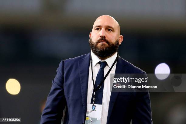 Zane Hilton, assistant coach of the Rebels, looks on ahead of the round six Super Rugby match between the Highlanders and the Rebels at Forsyth Barr...