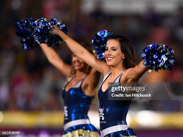 Cowboys cheerleaders perform before the round five NRL match between the North Queensland Cowboys and the South Sydney Rabbitohs at 1300SMILES...