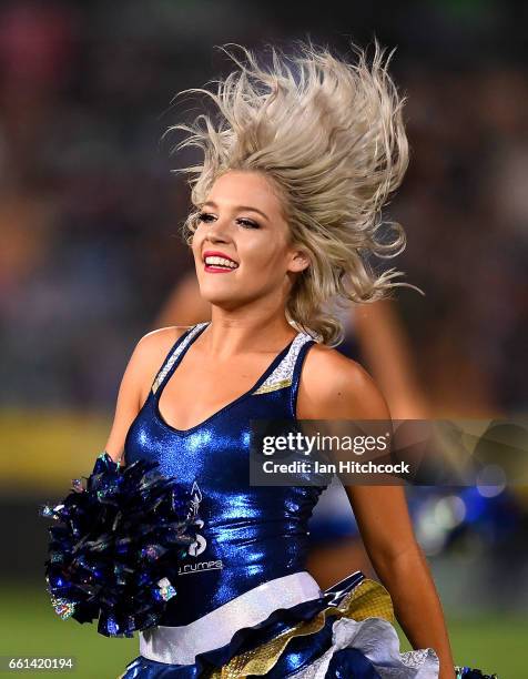 Cowboys cheerleader performs before the round five NRL match between the North Queensland Cowboys and the South Sydney Rabbitohs at 1300SMILES...