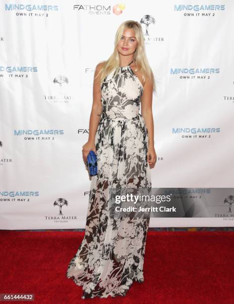 Model Jennifer Akerman attends the Fathom Events And Terra Mater Film Studios Premiere Event For "MindGamers: One Thousand Minds Connected Live" -...