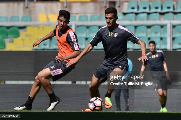 Ivaylo Chochev in action during a US Citta' di Palermo training session at Renzo Barbera Stadium on March 30, 2017 in Palermo, Italy.