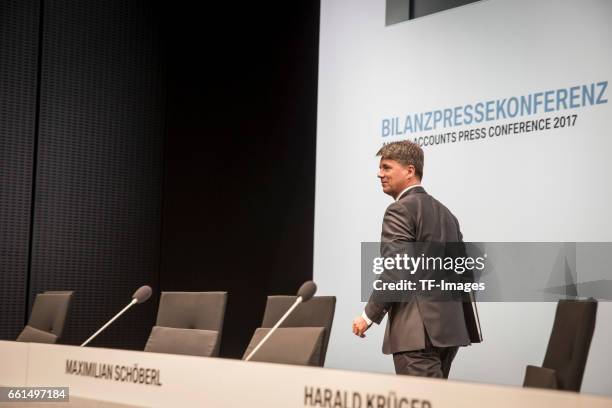 Chief Executive Officer Harald Krueger of German car manufacturer BMW looks on during his speech at the annual accounts press conference at the BWM...