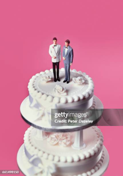 gay civil partnerships wedding cake - wedding cake stock pictures, royalty-free photos & images