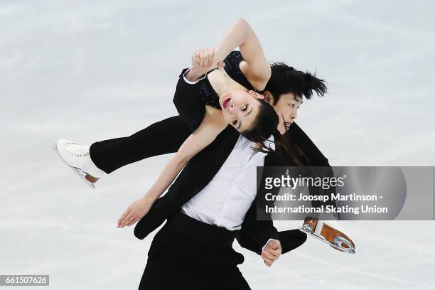 Maia Shibutani and Alex Shibutani of United States compete in the Ice Dance Short Dance during day three of the World Figure Skating Championships at...