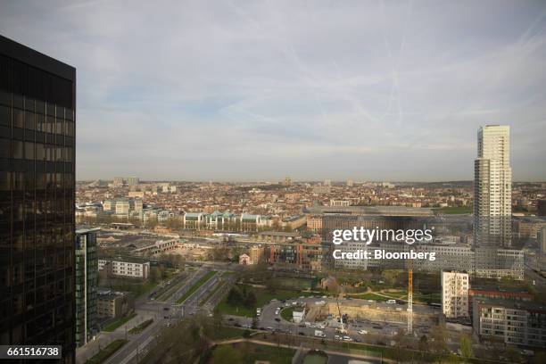 Commercial offices and buildings stand in the Northern quarter business district, seen from the former Dexia bank office space in Brussels, Belgium,...