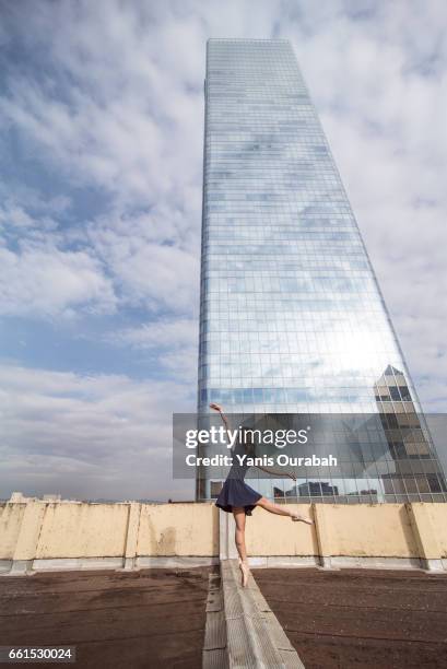 female ballet dancer dancing on a rooftop in lyon, france - horizon urbain stock-fotos und bilder