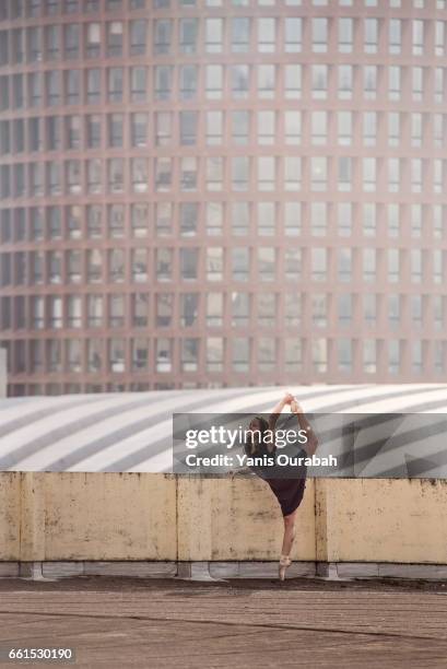 female ballet dancer dancing on a rooftop in lyon, france - ballerine stock pictures, royalty-free photos & images