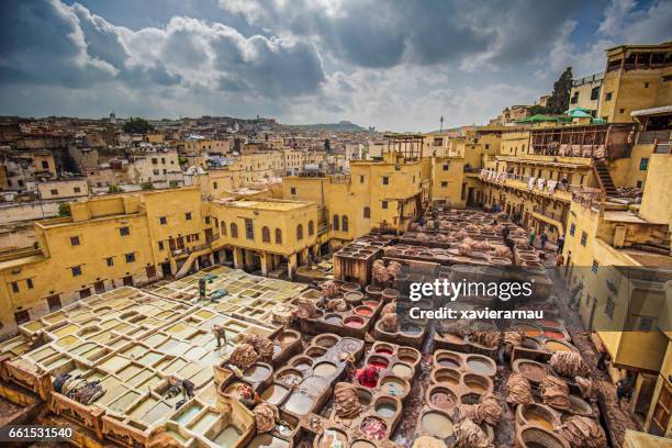 fez tannery - morocco stock pictures, royalty-free photos & images