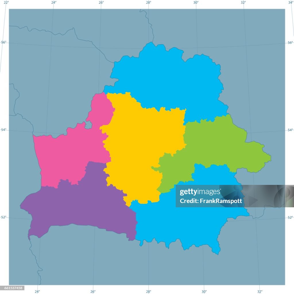 Bielorrússia vetor mapa colorido divisões administrativas