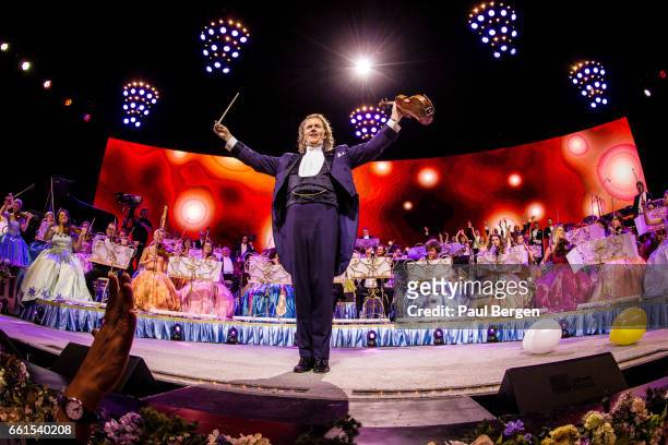 Dutch violinist and conductor Andre Rieu performs on stage with his Johann Strauss Orchestra, Ziggo Dome, Amsterdam, Netherlands, 07 January 2017.