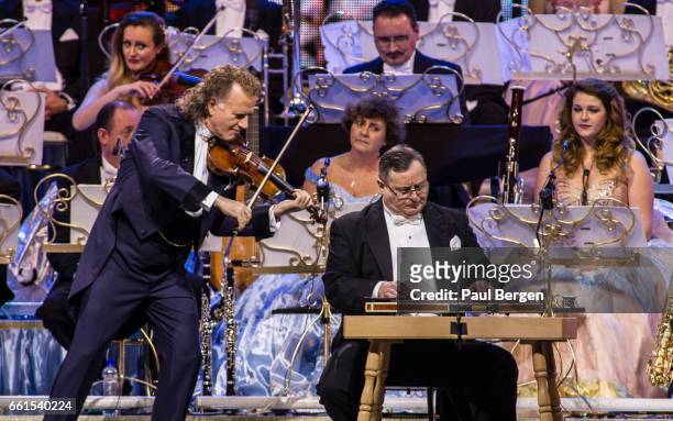 Dutch violinist and conductor Andre Rieu performs on stage with his Johann Strauss Orchestra, Ziggo Dome, Amsterdam, Netherlands, 07 January 2017.